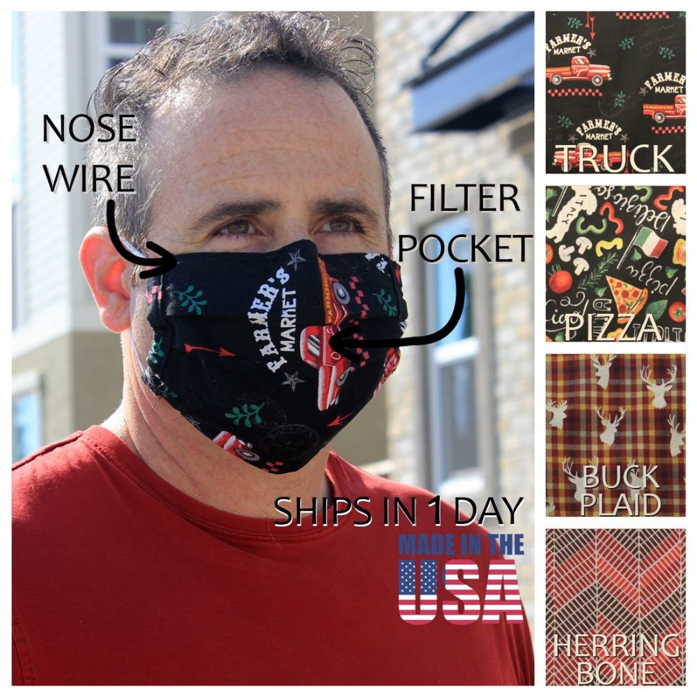Reusable Cloth Face Mask,Filter Pocket, Nose Wire
